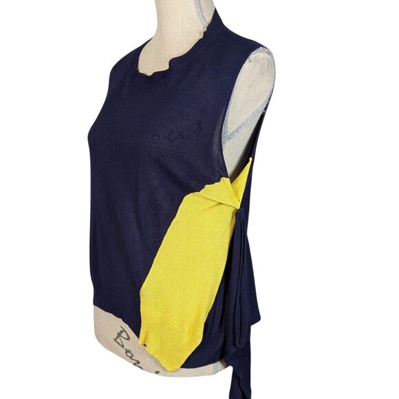 Wool Blend Cutout Color Block Deconstructed Sweater Blue and Yellow Small - Picture 3 of 14